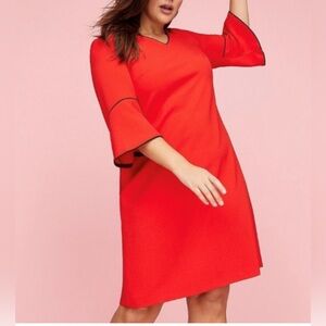Studio One Red A-line Dress with 3/4 Sleeves